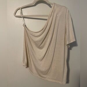 Express One Shoulder Blouse, Cream, Size Medium